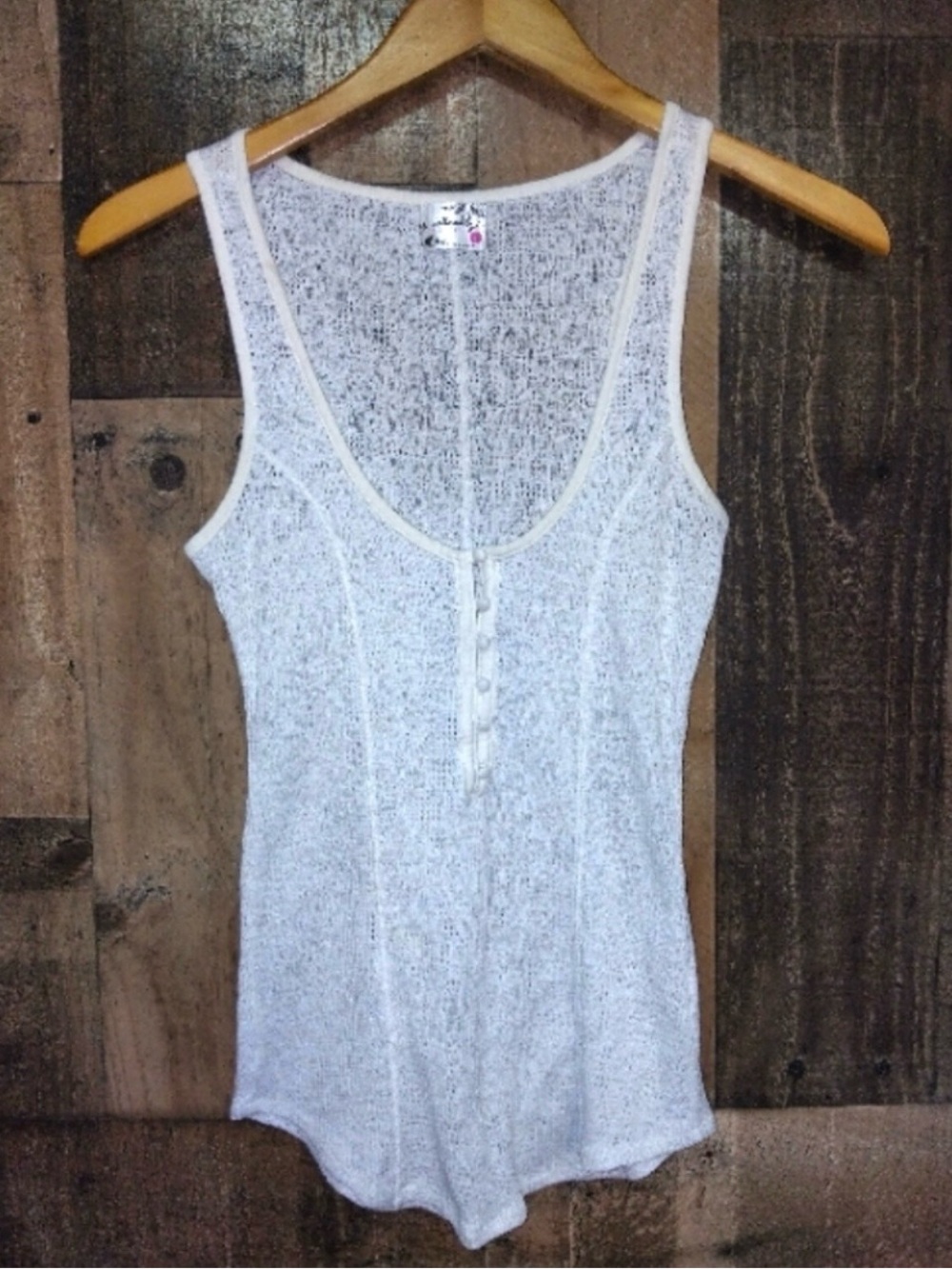 Intimately Free People Eyelet Loop & Button up Ivory Henley Tank Top Size Small